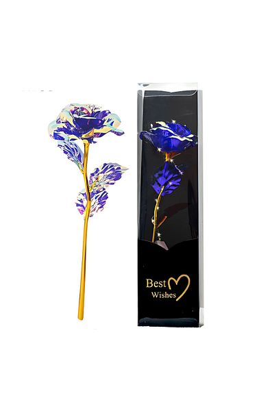 Teno Trandafir Artizanal Teno®, efect de cristal, aspect auriu, 22 x 13 cm, albastru