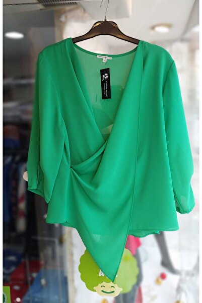 YILDIRIM GÜNGÖR بلوزة شيفون غير متماثلة بياقة مزدوجة الصدر