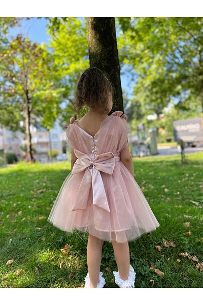 Minizade Baby Girl Girl's Tulle Bow Lined Special Day Birthday Party Wedding Princess Evening Dress