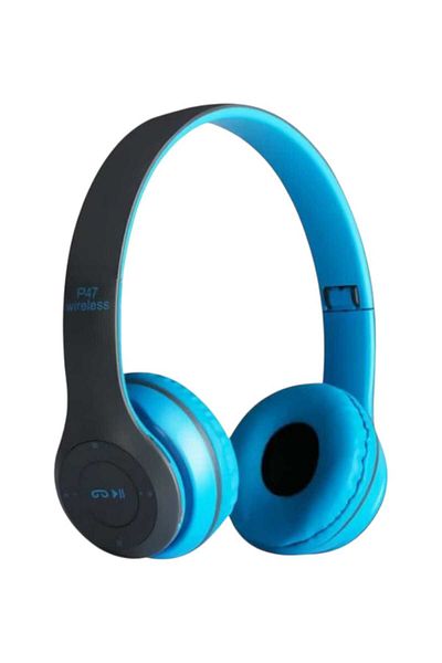 P47 P47 wireless Bluetooth headphones with radio and MP3, Blue/Gray