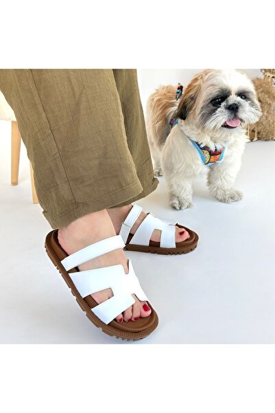 buğrahayalin Kooni White Skin Slippers