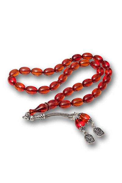 aysugün Fire Amber Rosary with Silver Tassels