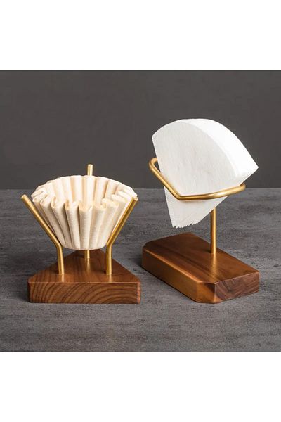 Generic Brass and Wood Coffee Filter Holder, Medium Brown