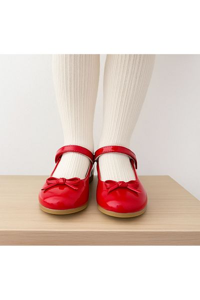 JOJO KIDS Girl's Red Patent Leather Velcro Orthopedic Ballerina Shoes, Daily Ballerinas, Non-Slip Sole, Evening Dress Ballerinas