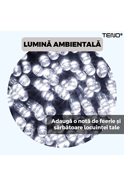 Teno Γραμμική Χριστουγεννιάτικη Εγκατάσταση με Ηλιακό Πάνελ Teno®, 10 m, 8 εφέ φωτισμού, 100 LED, ψυχρό λευκό