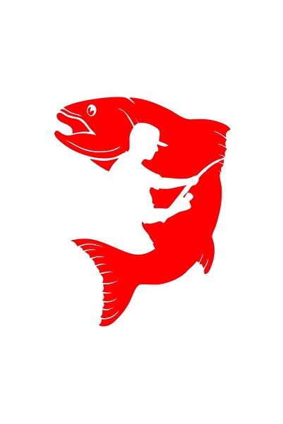 Reysa Tasarım ملصق السمك والصياد مقاس 17x17 سم باللون الأحمر