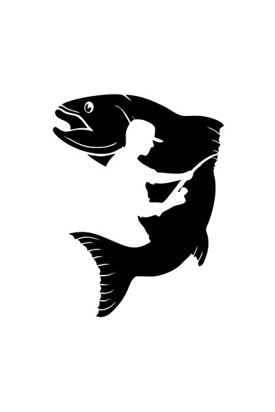 Reysa Tasarım ملصق السمك والصياد مقاس 17x17 سم باللون الأسود