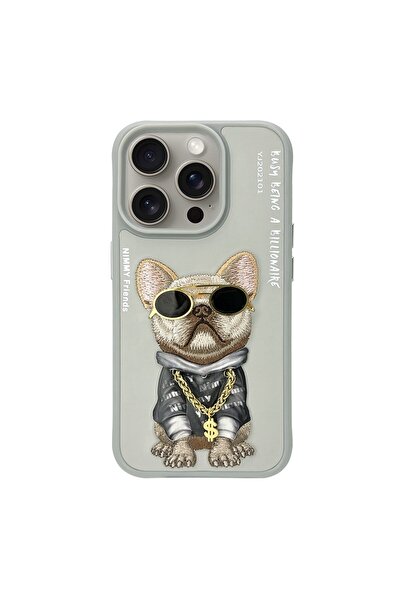 Nimmy iPhone 15 Pro Max Uyumlu 3D Gözlük Dolar Zincir Köpek Nakış İşlemeli Ka...