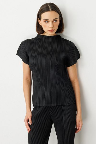 Ekol Accordion Fabric Stand Collar Blouse