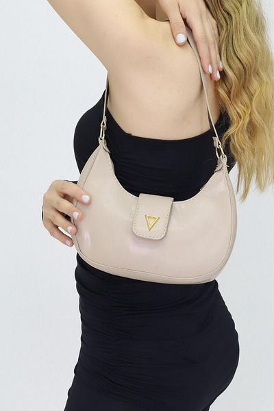 Weynes Cream Women's Oval Triangle Patterned Hand&Shoulder Bag Wsb5026