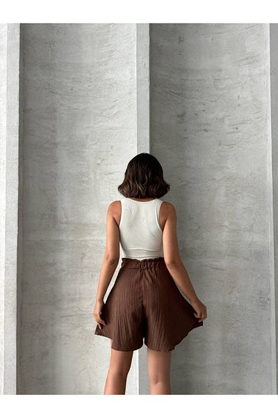 Bleu Petite Lace-Up Comfortable Fit Crinkle Fabric Women's Shorts