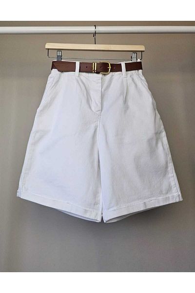 Telablanka Belted Lycra City Size Shorts_White
