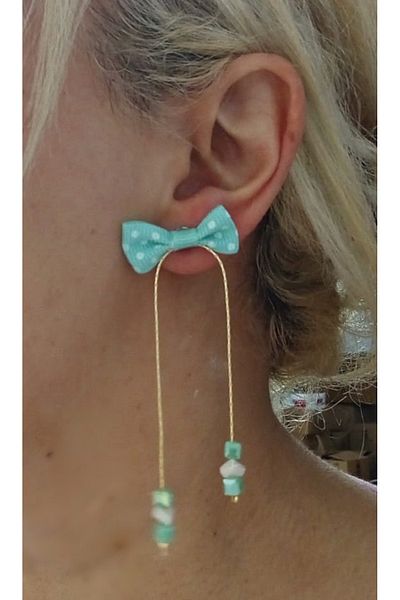 mos&more Mint Green Polka Dot Bow Dangle Women's Earrings