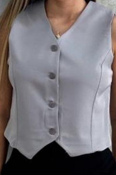 Balenbi Women's V-Neck Short Double Crepe Woven Vest 1088