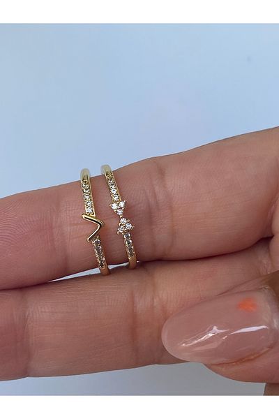 kurukafagift Joint Ring 2Pcs Adjustable Bow V Model Gold Color