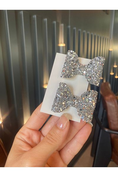 Little Sparkle Co. Σετ αγκράφες με ασημί γκλίτερ 2 τεμ