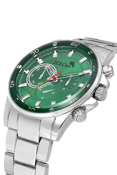 Polo Air Sport Case Classic Metal Men Wrist Watch Silver Green Color Pl-0995E4X