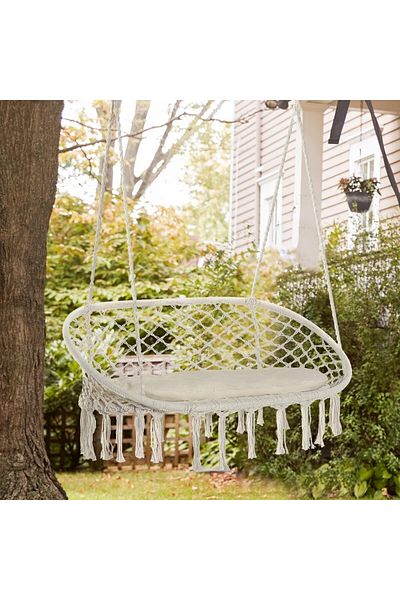 Generic Double Swing Chair for Outside Hammock Garden, Large Hanging Macrame Swing Chair for Indoor/Outdoor