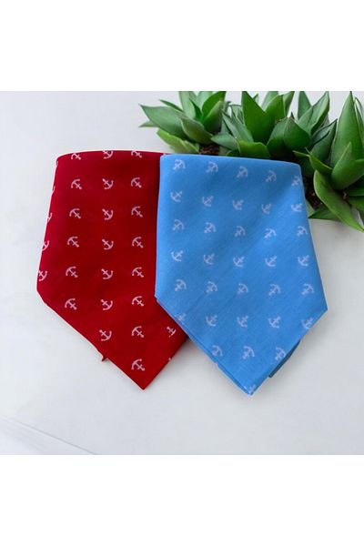 ALS Tasarım Dünyası Women's Red and Blue Color 2-Piece 100% Cotton Sailor Bandana
