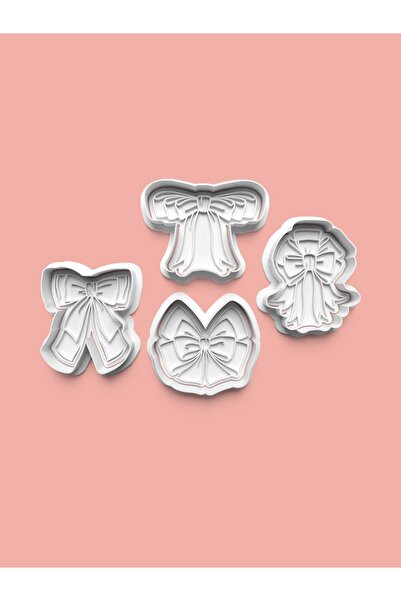 AKTASTORE Kurdele Fiyonk Figürü Kurabiye Kalıbı Ve Şeker Hamuru Kalıbı 4'lü set