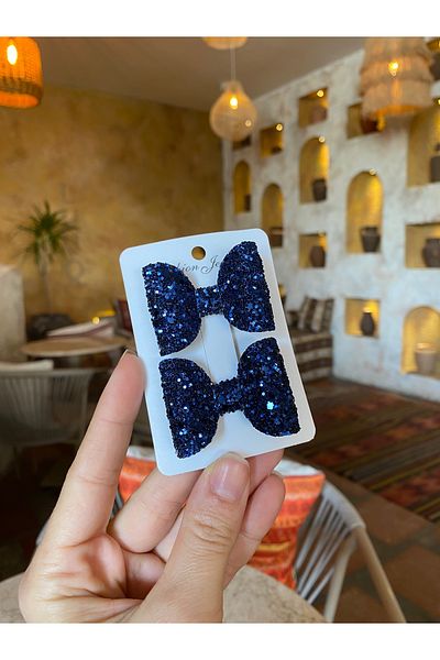 Little Sparkle Co. Set de 2 catarame cu clipă cu sclipici albastru bleumarin