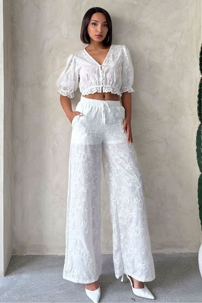 TOPSHOW Scalloped Embroidered Trousers