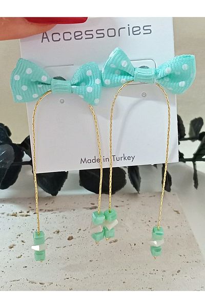 mos&more Mint Green Polka Dot Bow Dangle Women's Earrings