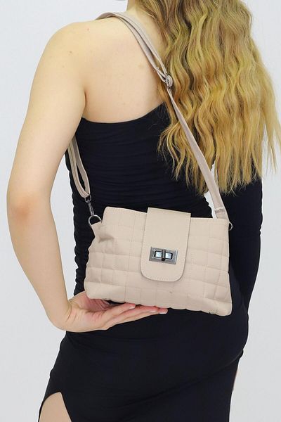 Weynes Cream Women's Square Belted Hand Shoulder Bag Wsb5030