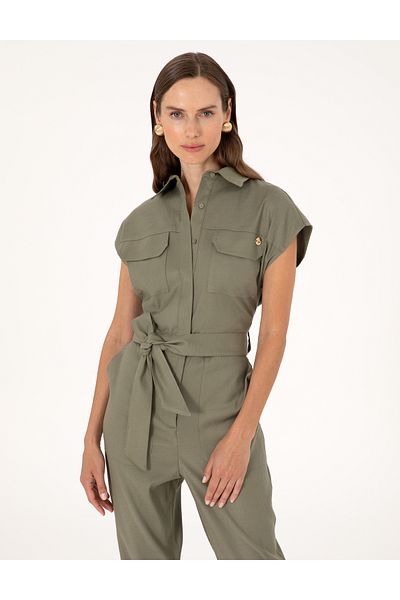 Pierre Cardin Khaki Woven Jumpsuit 50301185-Vr027