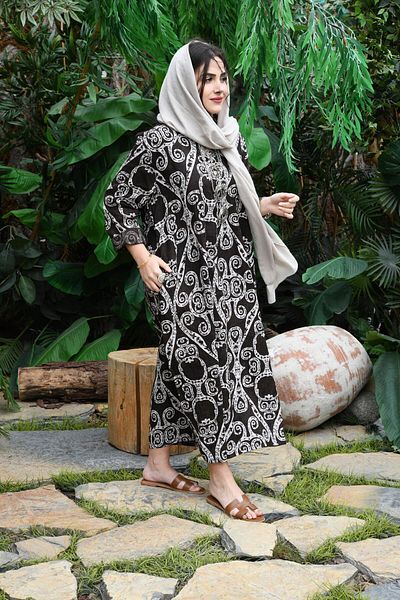 Ranasubaşı Linen Three Button V Neck Dress Ktn04