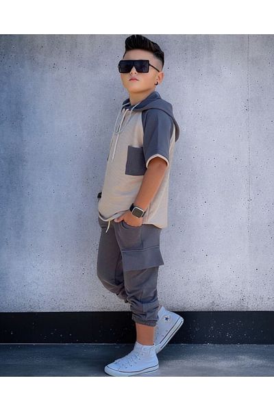 Modaayaz New Season Style Boy's Gray Top-Top Set