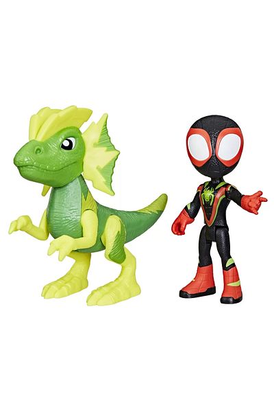 Hasbro SPIDEY AND FRIENDS MARVEL DINO WEBS MILES SPIN MORALES AND MARVEL'S ELECTROSAURUS