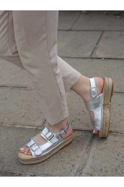 EREN SHOES BAG Valeri̇ (Moly-5303) Genuine Leather Adjustable Band Buckle Flat Sole Women's Sandals