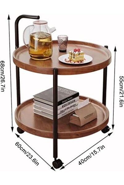 Generic Table with Rolling Wheels,Coffee Table,Movable Small Coffee Table 2 Layers Small Trolley,Nordic Styl