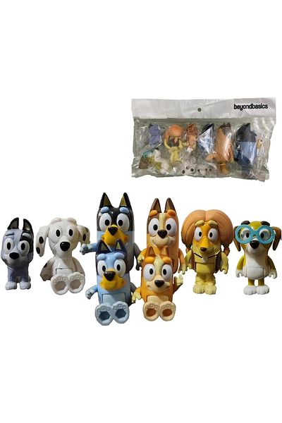 beyond basics Bluey Family and Friends Action Figure Set, 6-8 cm, 8-Pack Collection with Friends.