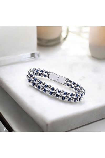 AKSESUARIM Double Ball Chain Hematite Natural Stone Steel Bracelet