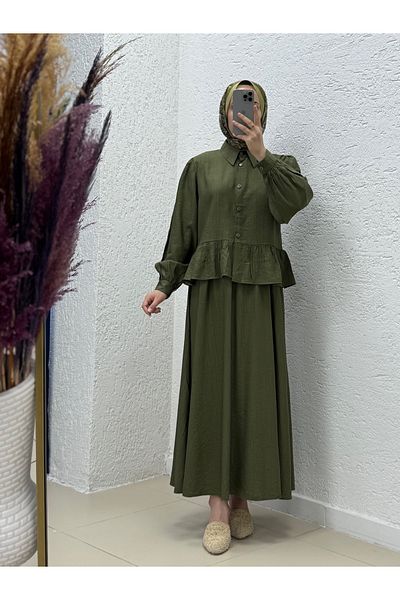 Mihra Πουκάμισο Oreluna με βολάν και φούστα Strawberry Suit-MF508 Khaki