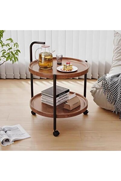 Generic Table with Rolling Wheels,Coffee Table,Movable Small Coffee Table 2 Layers Small Trolley,Nordic Styl