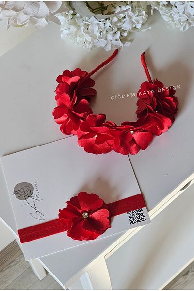çiğdem kaya design Red Violet Mother Baby Maternity Crown Set