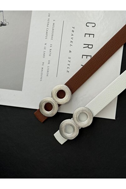 TABA BUTİK حزام نسائي بمشبك دائري فضي