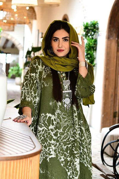 Ranasubaşı Linen Three Button V Neck Dress Ktn03