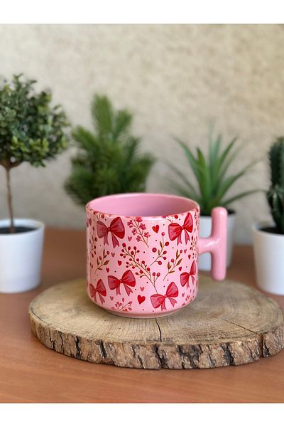 Cupova Pink Cup with Pink Floral Ribbon, Gift, Birthday