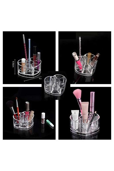 Generic Cosmetic Makeup Organizer Storage Heart Shape Acrylic Display Case For Lipsticks Brushes Bottles