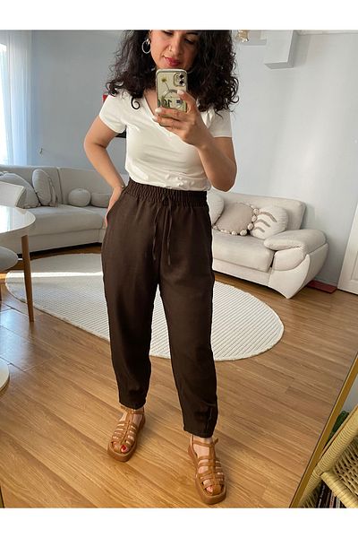 ronox Women's High Waist Clamp Leg Pocket Waist Lasik Comfortable Summer Sofia Linen Baggy Type Pants