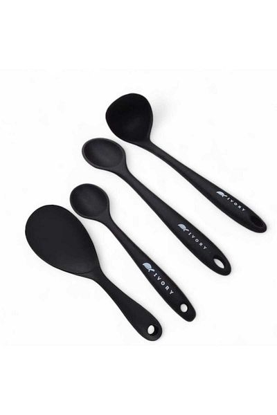 cephome güvenilir alışverişin adresi Set of 4 silicone1 scoop 1 spoon (27.5cm) 1 spoon (20 cm) 1 rice spoon BLACK
