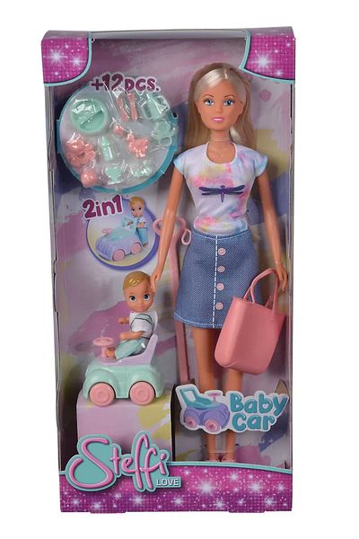 Simba STEFFI LOVE STEFFI DOLL WITH CAR, PRE-WALKER AND BABY