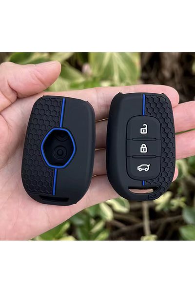 emii auto spare parts Pentru Renault Clio Dacia Sandero Stepway Logan Duster Dokker Stepway SS2 HUSA CHEIE 3 BUTOANE Negru/Albastru
