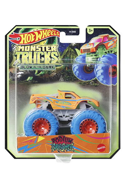 mattel HOT WHEELS MONSTER TRUCK GLOW IN THE DARK MASINUTA PODIUM CRASHER SCAR...