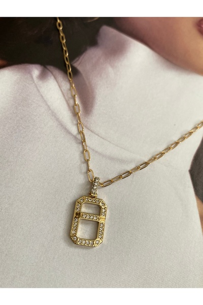 Pinery Jewels قلادة نسائية من الفولاذ المقاوم للصدأ بحجر الزركون المستطيل الب...
