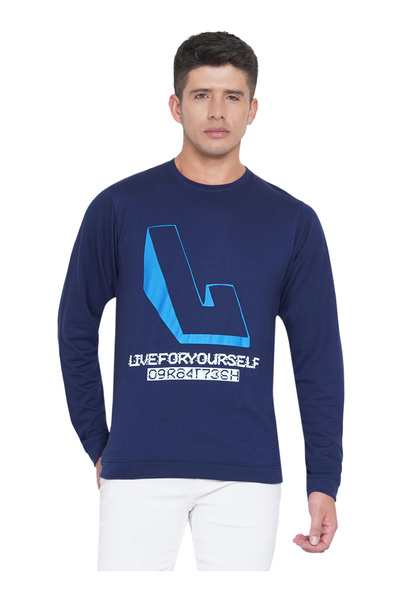 LAUREN SMITH تي شيرت رجالي كاجوال برقبة دائرية وأكمام طويلة وطبعة لوبير، مصنو...